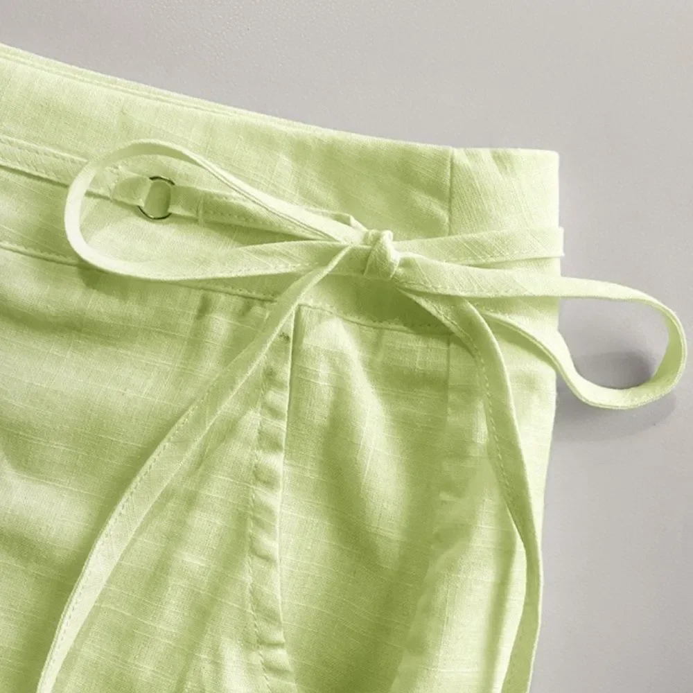 NIP Green Halter Sleeveless Hollow-out Crop Tank Drawstring Short Set Size L - Picture 5 of 5